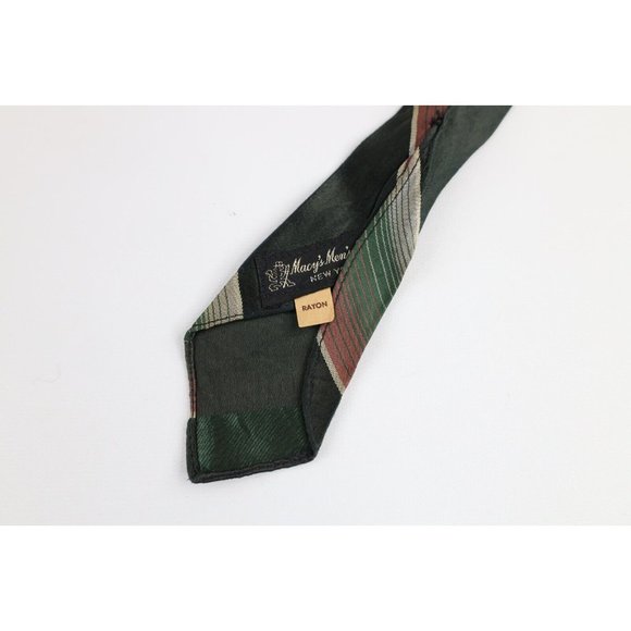 Vintage 40s 50s Macys Rayon Gabardine Striped 4 Fold Neck Tie Green Wedding USA - Picture 4 of 6